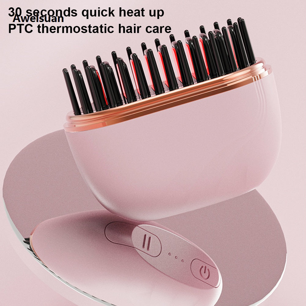 Mini Hair Straightening Comb Wireless Charging Portable Multifunctional Hair Care Styling Comb (Random