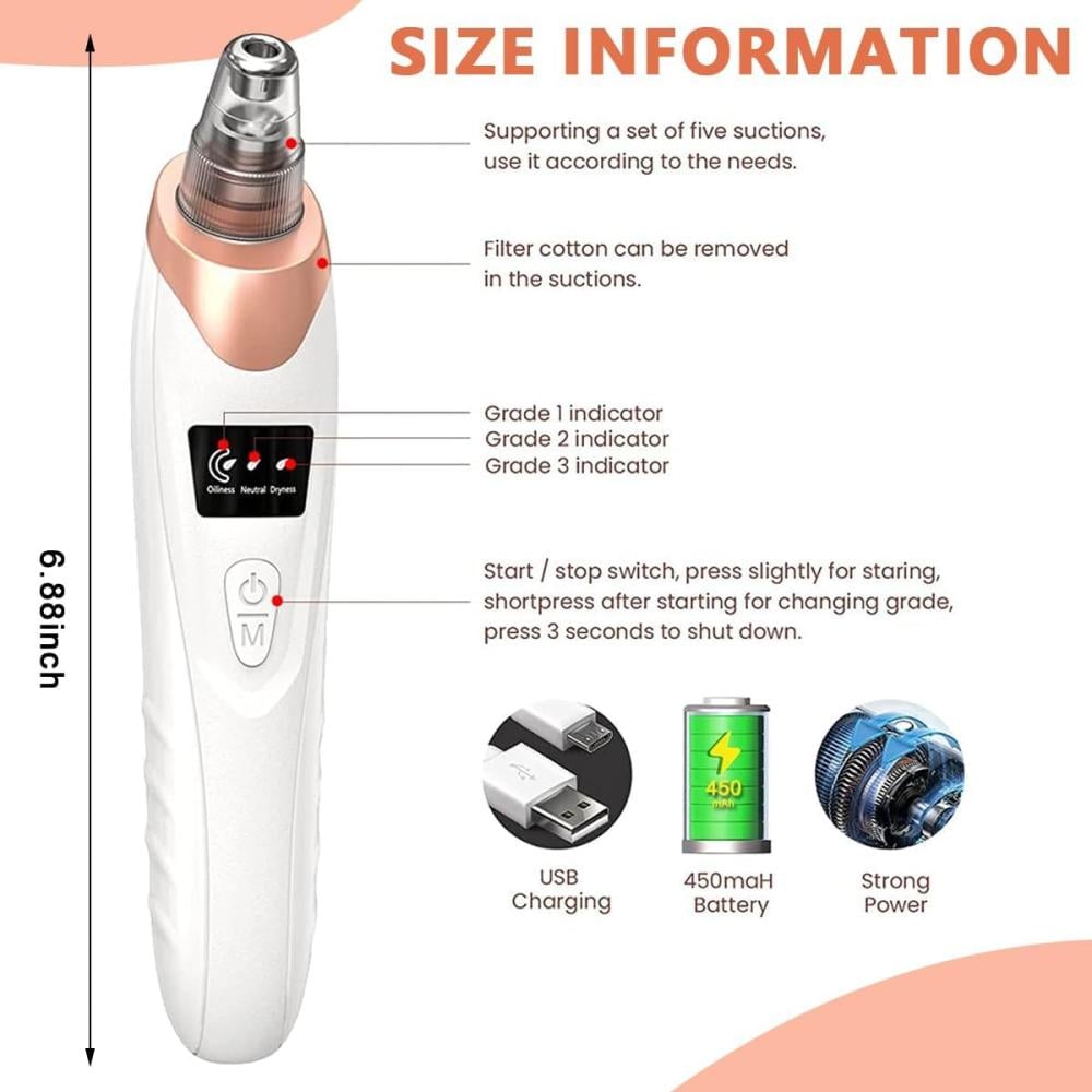 Electric Blackhead Remover | Vacuum Acne & Pore Cleaner | 5 Heads Suction Machine | Skin Care & Exfoliating Tool