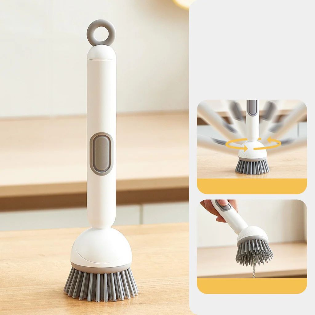 Kitchen Cleaning Adjustable Handle Brush With Soap Dispenser Refillable PET Portable Head For Dishes Pans Pots (Random Colour)