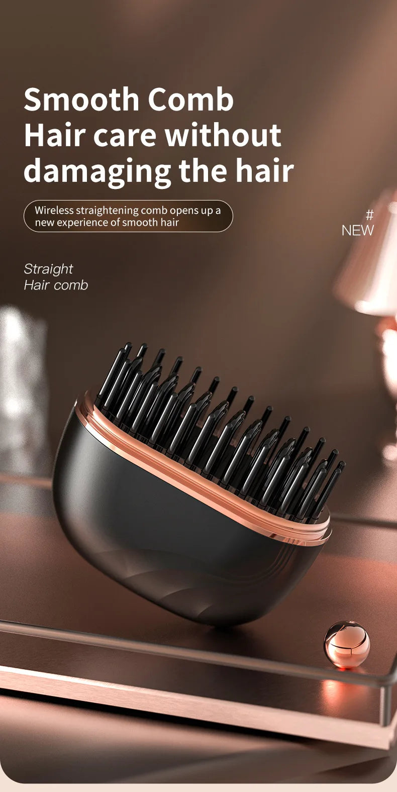 Mini Hair Straightening Comb Wireless Charging Portable Multifunctional Hair Care Styling Comb (Random
