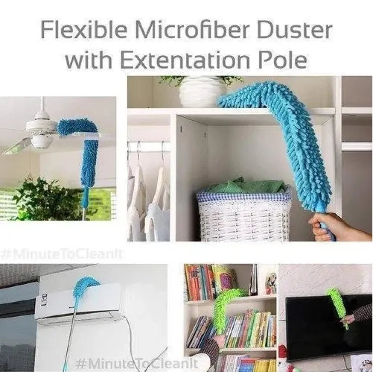Flexible Micro Fiber Duster With Telescopic Stainless Steel Handle For Fan Cleaning Specially(With Metal Rod) Random Color.